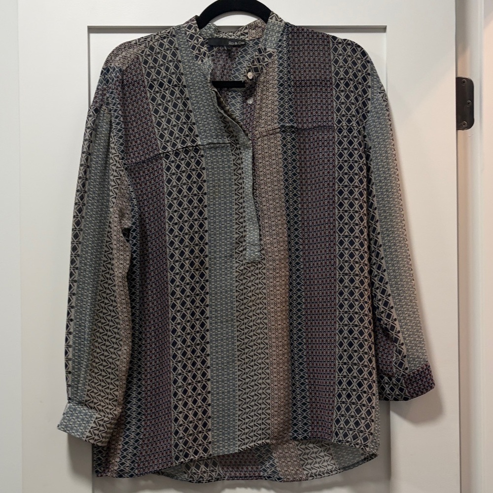 Ro & De Women's Striped Button Down Shirt - Gray and Black